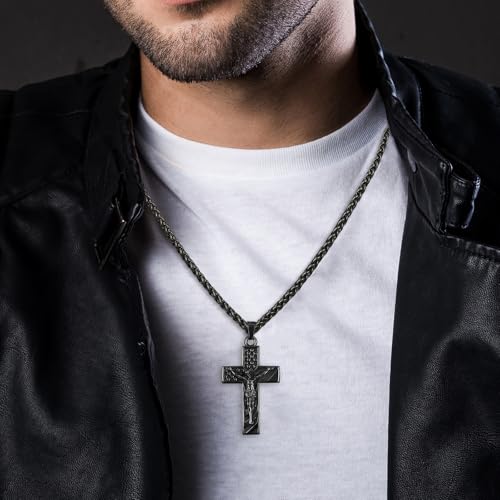 Jesus Cross Necklace for Men Crucifix Bible Verse Pendant Stainless Steel 18+2" Christian Baptism Confirmation Religious Gifts for Men2