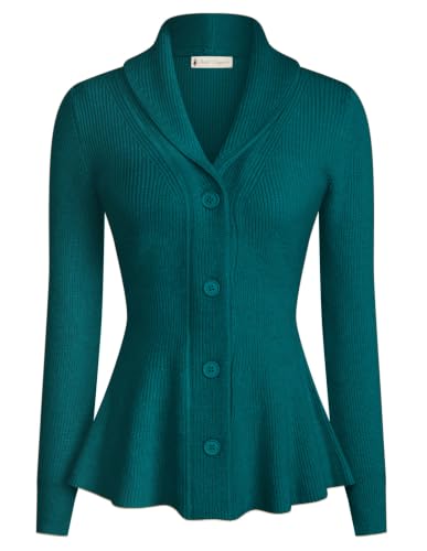 Image of Belle Poque Women Vintage Cardigan Sweater Shawl Lapel Button Down Sweater Outwear Coat