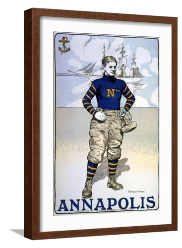 ART.COM Wall Art Print Portrait of a Us Naval Academy Player, Bristow Adams, Artist, 1902 on Brown Frame, 16" x 22"