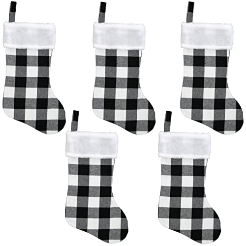 Iconikal Fabric Christmas Stocking, White Buffalo Plaid, 17-Inch, 5-Pack #TOP2