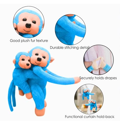 Image of Tickles 2 Pcs Monkey Mother Baby Soft Plush Toy Curtain Tiebacks Holder Clip for Children Living Room Decoration Accessories Window Curtain Decoration (Size: 30 cm Color: Sky Blue)