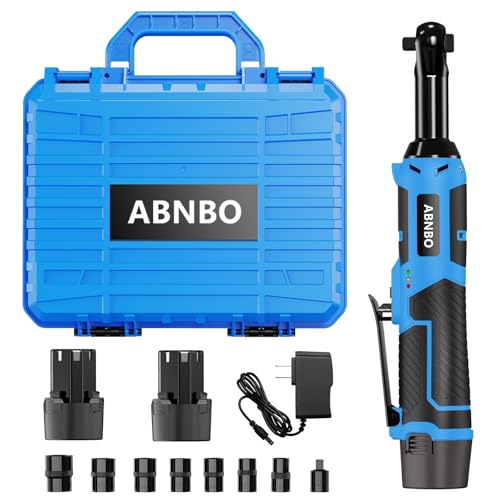 Image of ABNBO Cordless Extended Ratchet Wrench 12V Long Neck 3/8" Electric Ratchet Wrench with 2 Batteries,40 Ft-lbs 400RPM,Variable Speed Trigger