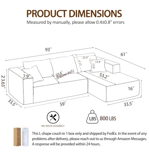 Image of 93 inch Boneless Couch, Modular Sectional Sofa for Living Room, Orange