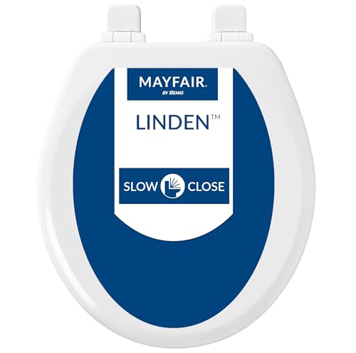 Mayfair Linden Slow Close Toilet Seat, Non Slip Heavy Duty Wood, Easy Install, Round, White