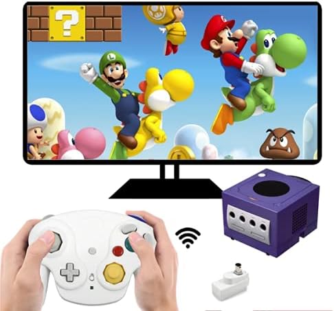 Miniatura 5 de VTone Controlador inalámbrico de cubo de juegos, 2 piezas 2.4G inalámbrico clásico gamepad con adaptador receptor para Wii Game Cube NGC GC (negro y
