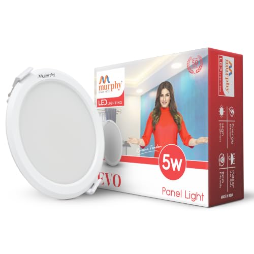 Image of Murphy EVO 5W Round LED Recess Panel Light | 85mm Outer Diameter, 70mm Cutout | 3000K Warm White | Shockproof PC Body | Energy Efficient | BIS Approved | 2-Year Warranty | Pack of 1