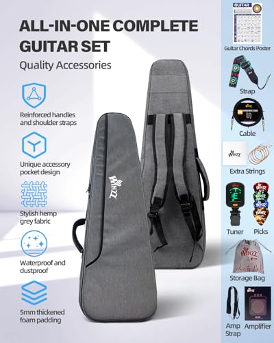 Image of Winzz 30 Inch Kids Electric Guitar Beginner Kit, Junior 1 /4 Size Mini Electric Guitar for Children Complete Stater Set with Amp, Gloosy Yellow Colour