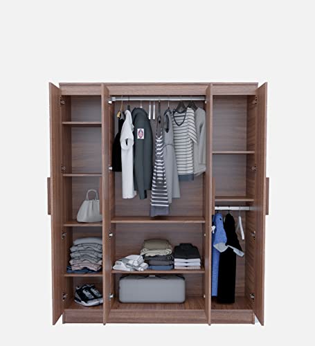 Image of COUCH CULTURE Loyal Engineered Wood Wardrobe with 4 Doors | Almirah | Multipurpose Storage Organizer| Well Designed Storage Compartments | 11 Shelves, Strong Locks, Leon Teak 1 Year Warranty