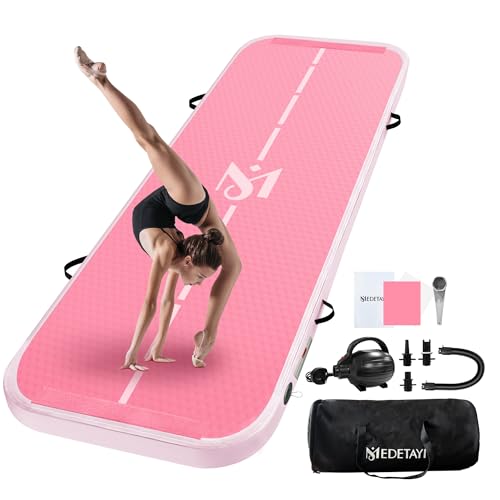 UrbanLuxe Air Tumble Track Gymnastics Mat Inflatable Gymnastics Tumbling Mat 6.6ft 10ft 13ft 16ft 20ft/4In Air Tumble Track with Air Pump For Family Use/Yoga/Water/Dance-3m Pink-White