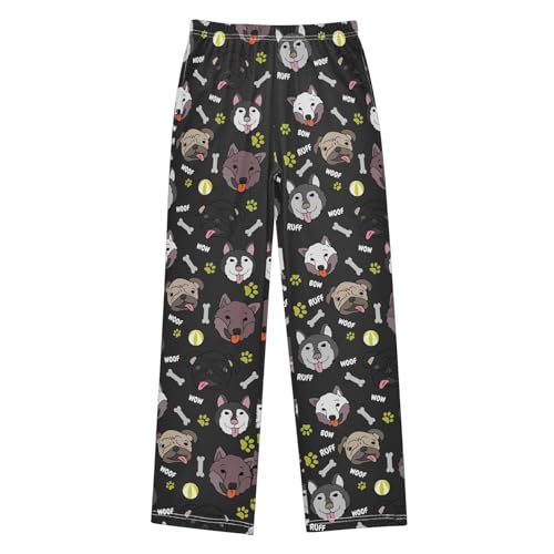 Husky Bulldog Boys Long Pants Soft Trousers Elastic Waist Kids Lounge Bottoms with Pockets S-XL