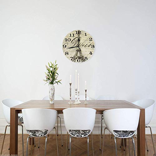 Abucaky Vintage Eiffel Tower Wall Clock Battery Operated Silent Round Clock Paris Theme Wall Decor For Home, Office, School 9.8 Inch #TOP7