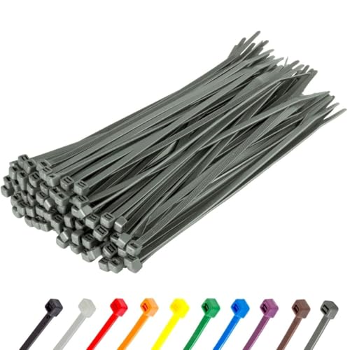 Image of GTSE 8 inch Silver /Grey Zip Ties, 100 Pack, 18lb Strength, UV Resistant Strong Nylon Cable Ties, Self-Locking 8 Inch Tie Wraps