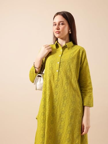 Image of ishin Graceful Avacado Schiffli A Line Kurta sets