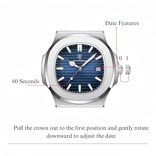 Image of Men's Analog Dial Watch with Date Feature | Formal & Casual Watch | 30 Meter Water Resistant | Strong Luminous Durable Silver Strap | Adjustable Butterfly Buckle | Quartz Movement Wristwatch