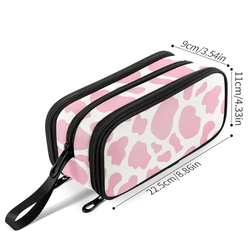 Image of Fustylead Pink Cow Print Large Pencil Bag Storage Pen Case Makeup Pouch Stationery Bag for School College Office Organizer