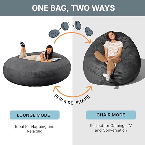 Image of Jaxx 6 Foot Cocoon - 2-in-1 Convertible Bean Bag Bed & Large Bean Bag Chair for Adults, Black