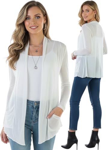 Image of ToBeInStyle Womens Open Front Long Sleeve Lightweight Asymmetrical Draped Cardigan with Side Pockets