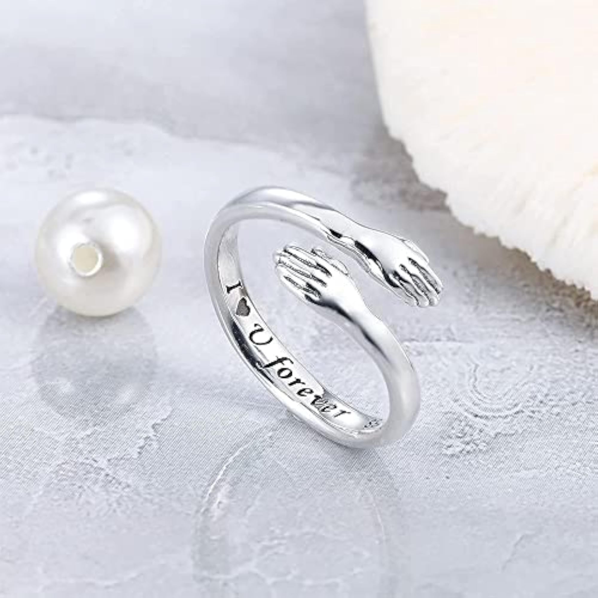 I Love You Forever Stainless Steel Hug Rings for Couples