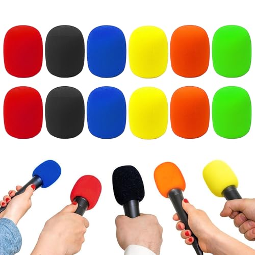 12PCS Microphone Cover Foam, Colorful Handheld Stage Microphone Windscreens, Reusable Anti-Slip Drop-Proof Mic Protective Covers Sleeve Universal Fit for Gaming Karaoke DJ KTV