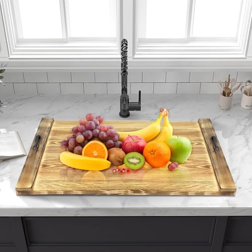 Image of Noodle Board Stove Cover with Handles, Bamboo Wood Stove Top Covers for Electric Stove & Gas Burners, 30 inch x 22 inch Stovetop Cover, Rustic Kitchen Decor, for Countertop /Sink Cover /RV (Natutal Acacia)