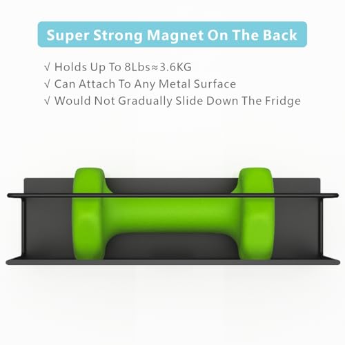 Image of Magnetic Spice Rack For Refrigerator, Space Saving Magnetic Shelf For Fridge Matt Black 4 Pack With Magnetic Paper Towel Holder