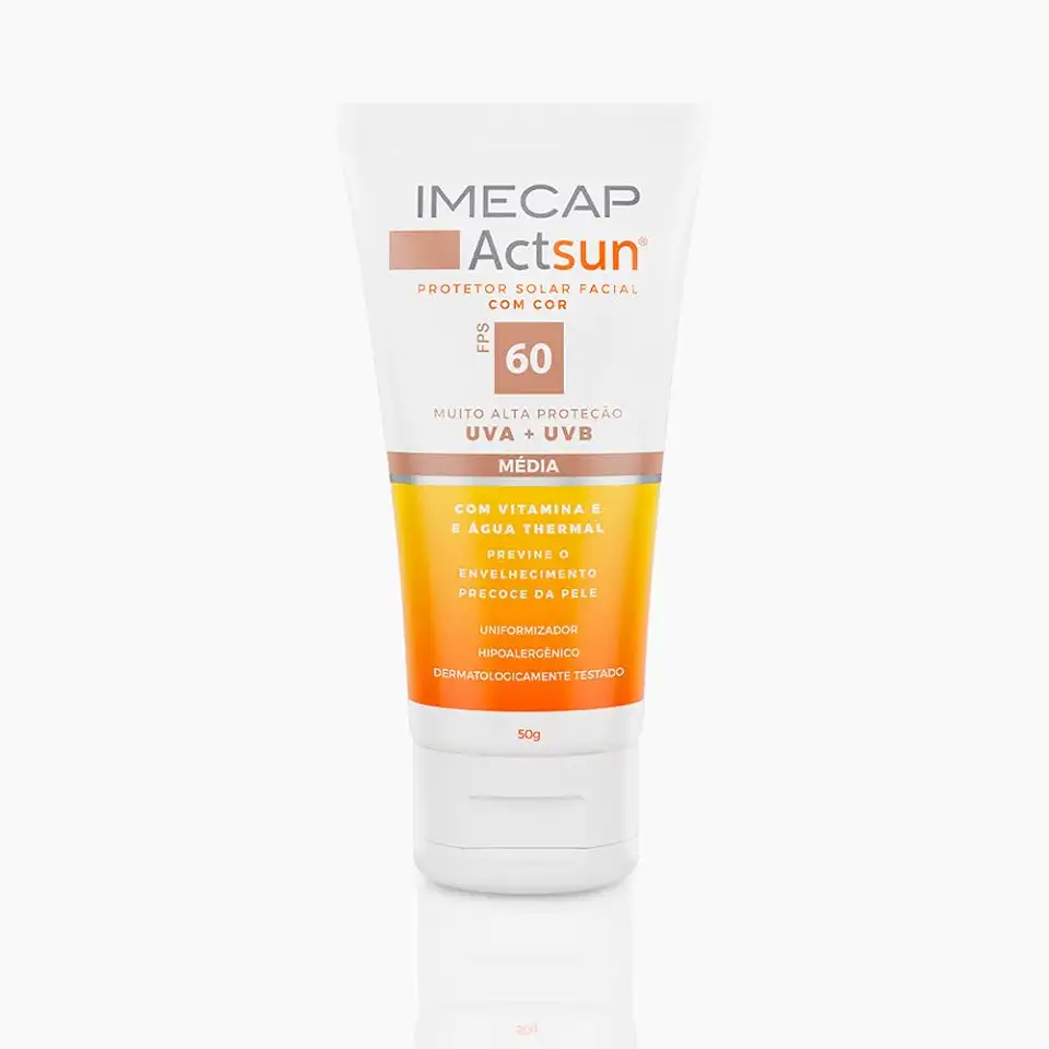 Imecap Actsun FPS 60 50g - Protetor Solar Facial Cor Média com Ácido Hialurônico