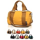 [hichago] ミニボストンバッグ 【見た目以上の収納力】 ミニバッグ ショルダーバッグ 2way 小さめ 軽量 メンズ レディース ショルダー 肩掛け 手持ち 斜めがけ キャンバス 帆布 (きいろ)