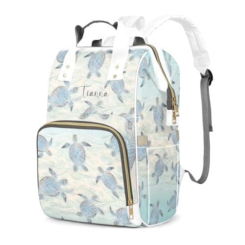 XOZOTY Sea Turtle Diaper Bags with Name Waterproof Mummy Backpack Nappy Nursing Baby Bags Gifts Tote Bag for Women