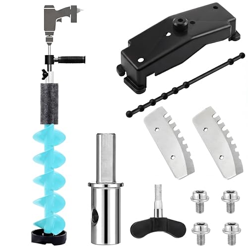 Lounsweer Ice Auger 6 Inch Floating Rotating Diameter Ice Fishing Auger Drill Bit with 2 Blades Nylon Attachment Convenient Fast Cutting Outdoor Equipment Tool for Deep Waters Fishing(Blue)