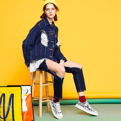 Image of Adokoo Canvas Tennis Shoes for Women Low Top Casual White Black Sneakers for Women Lace Up Fashion Comfortable Walking Shoes