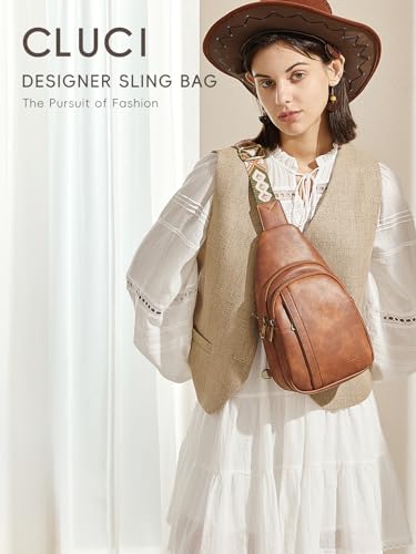 CLUCI Crossbody Bags, Sling Bags, Cross Body Bag - Leather Backpack for Women - Casual Daypack for Travel - Brown