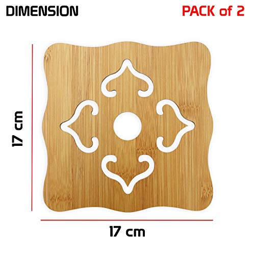 Image of HOKIPO Eco-Friendly Bamboo Wooden Coasters for Home Pan Pot Holder for Dining Table Heat Pad for Kitchen - Pack of 2 (AR2820-D3)