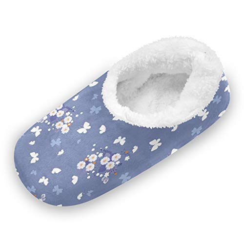 TropicalLife LUCKYEAH - Pantuflas para casa con diseño de mariposas, flores y margaritas, para mujeres, hombres, pies peludos, cómodos, cálidos, de espuma viscoelástica, para interiores y ex