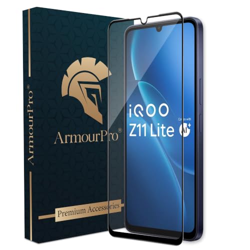 Image of ArmourPro Tempered Glass for iQOO Z11 lite - 9H Screen Protector with Black Border, Edge-to-Edge Coverage, Anti Scratch, HD Clarity, Smooth Touch, Case Friendly | Black