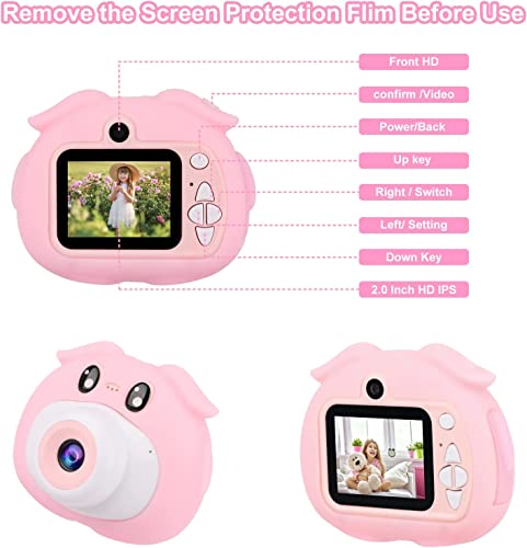 Kids Camera, Hd Digital Camera For Children Portable Mini Toddler Selfie Camcorder, Christmas Birthday Gifts Toys Camera For Girl Boys Age 3-12 With A Dual Lens/32Gb Sd Card（Blue #TOP6