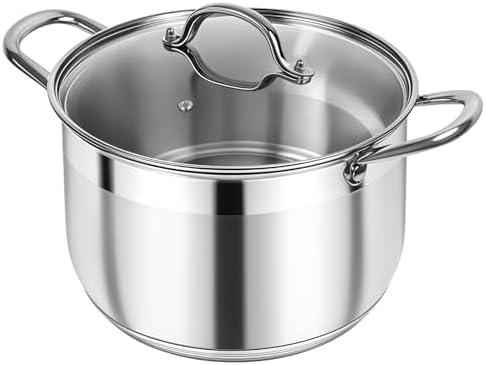 Kirecoo 12 quart stainless steel heavy duty stock pot with visible glass lid