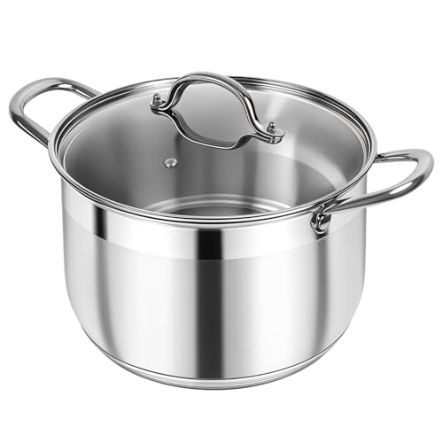 Comparison: Best Stock Pot For Canning 4 Kirecoo Stainless Steel Stock Pot - 12 Quart Heavy Duty Stock Cooking Pot with Visible Lid for Pasta, Soup, Spaghetti, Nonstick Thick Bottom Big Stockpot, Cookware for Canning, Boiling, Simmer