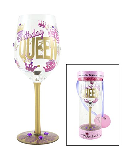 Top Shelf “Birthday Queen” Decorative Wine Glass ; Funny Gifts For Women ; Hand Painted Purple And Gold Design ; Unique Red Or White Wine Glasses #TOP2