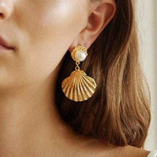Doubnine Cowrie Earring, Golden Alloy Sea Shell Charm...