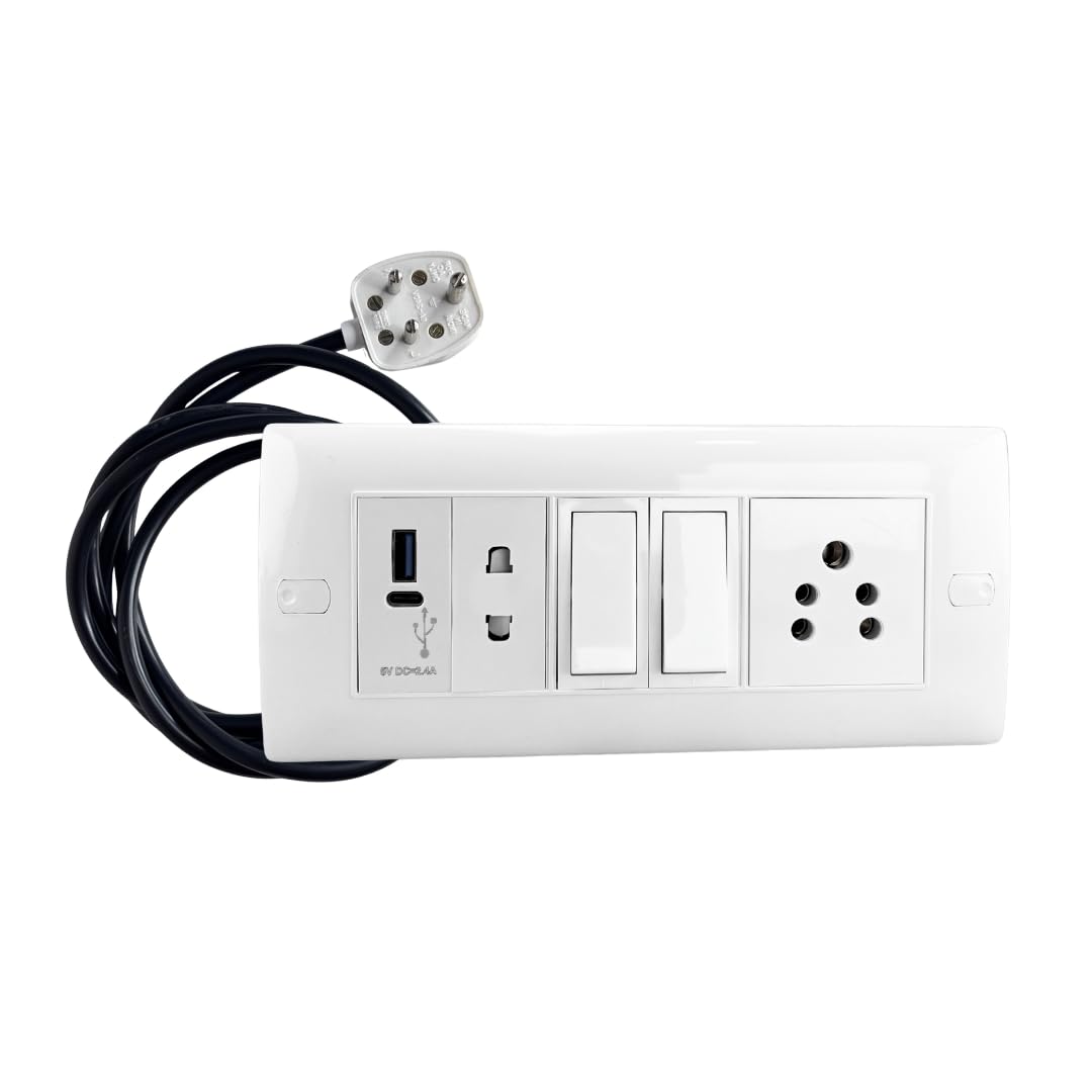 Spike Guard with 2 Switches | 6A & 2-Pin Socket, USB Charger Port, 1.5.mm 3 Core Cable with Surge Protector |Power Strip for Computer/Laptop, Printer/Scanner, Gadgets (8 Meter)-image-33