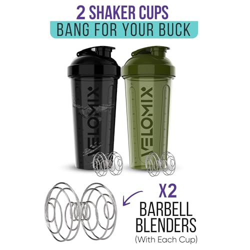 -2 Pack- 28 oz Protein Shaker Bottles for Protein Mixes - 2x Wire Whisk | Leak Proof Shaker Cups for Protein Shakes | Protein Shaker Bottle Pack | Shakers for Protein Shakes-Green&Black