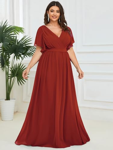 Image of Ever-Pretty Plus Women's Chiffon Bridesmaid Dress A-Line Empire Waist Floor Length Plus Size Formal Wedding Guest Dresses