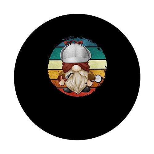 Vintage Sherlock Holmes Garden Gnome Graphic Retro Sunset PopSockets Swappable PopGrip, Black - Image 3