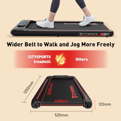 CITYSPORTS Walking Pad - Under Desk Treadmill with APP & Remote Control, 2 IN 1 Portable Treadmill with LCD Display, Adjustable Speeds, No Assembly (BLACK RED) - Image 7