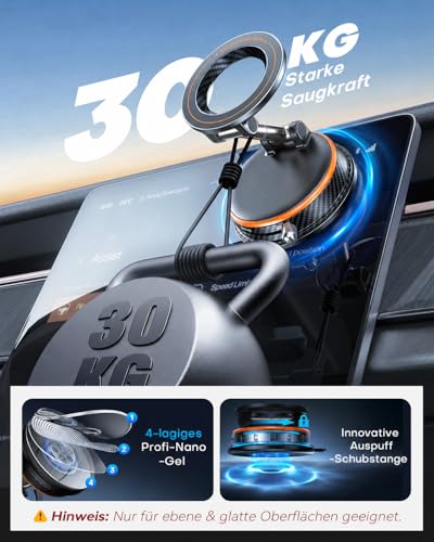 Image of Upgraded Car Phone Holder for Magsafe [108+LBS Strongest Suction & 3000gf Magnetic] Vacuum Magnetic Phone Holders for Your Car 360 Adjustable Car Phone Mount for iPhone & Android Light Black