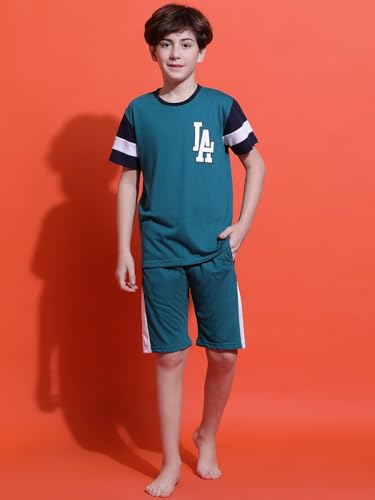 Image of Li'l Tomatoes Boys 100% Cotton Night Suit | Summer T-Shirt & Shorts Set | Soft & Breathable Sleepwear | 9-16 Years