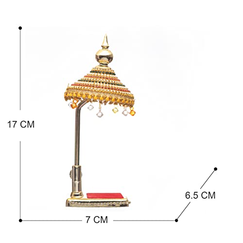 Image of Diamond Studded Acrylic Umbrella Chhatra for God Idol, Car Dashboard /Office Desk /Table /Home Decor Showpiece, Chatri Aasan Ideal Gift Item for Housewarming, 17 Centimeters (Multicolor) L 21
