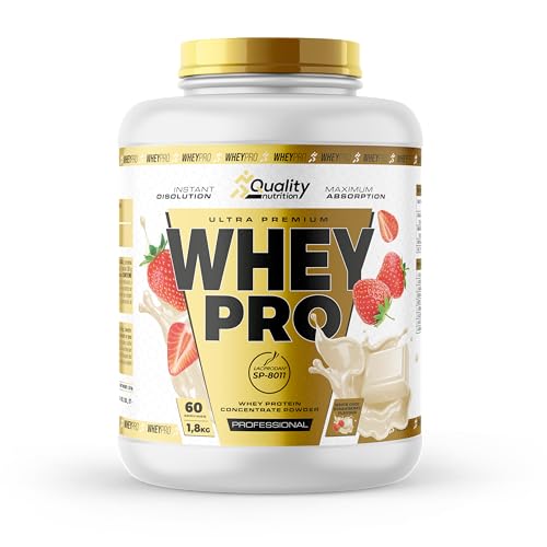 Proteína whey Quality Nutrition | Proteina de suero en polvo 100% Whey de varios sabores (1,8 kg, Fresa y Chocolate blanco)