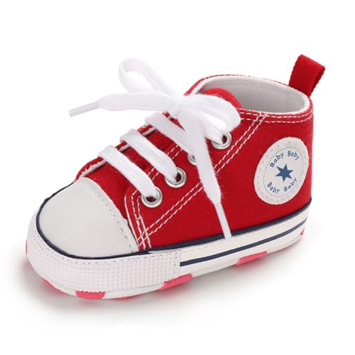 Image of Unisex Baby Girls Boys Canvas High-top Shoes, Newborn Infant Anti-Slip Soft Sole Frist Walking Breathable Sneakers
