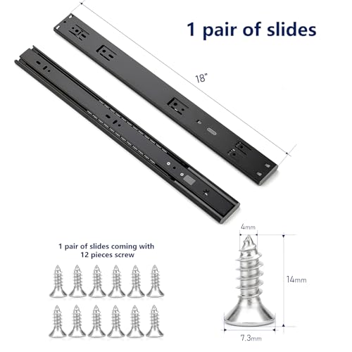 Image of Ravinte 18 Inch Soft Close Drawer Slides 1 Pairs 2 Pack Black Full Extension Ball Bearing Drawer Glide Side Mount